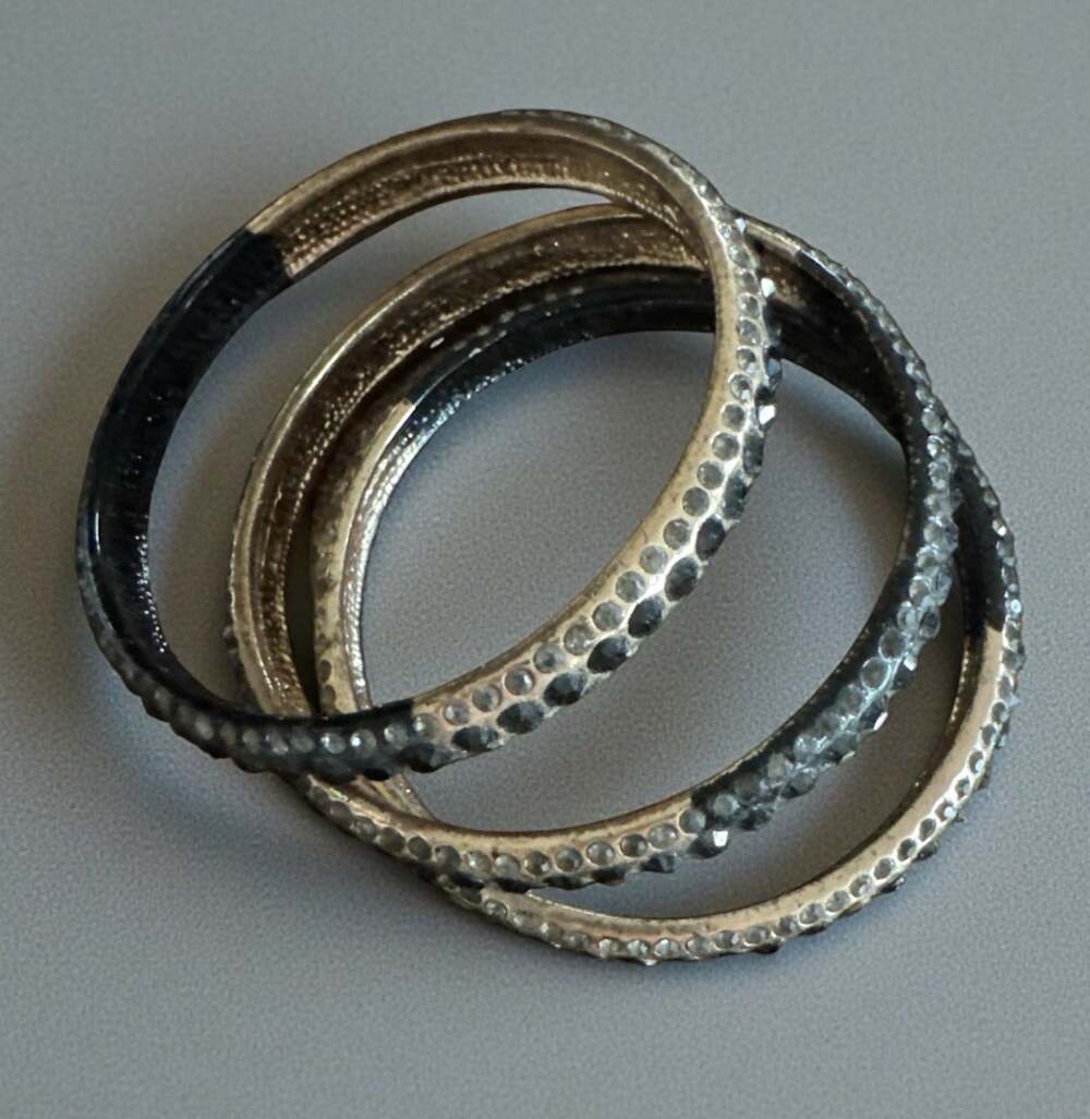Black Gold Tone Rhinestone Bangle Set Stackable Multi Layer